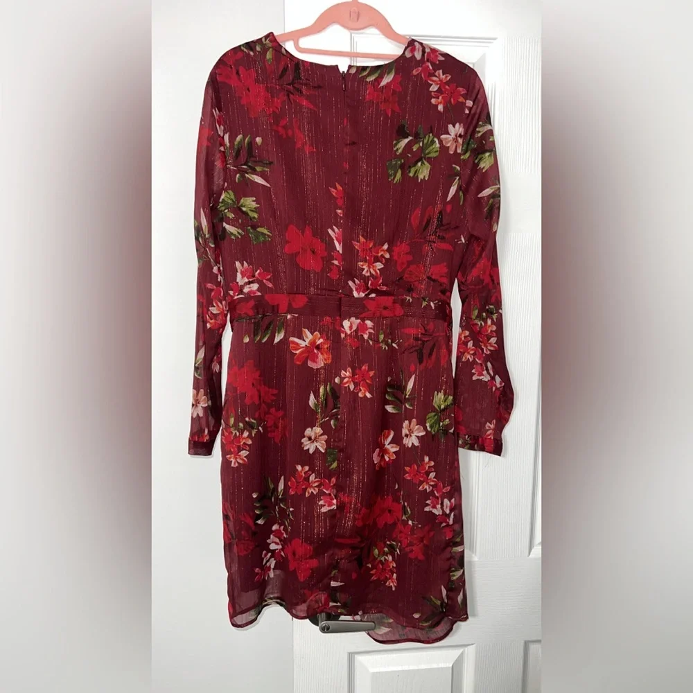 Guess Burgundy Floral Long Sleeve Dress - Picture 5 of 6